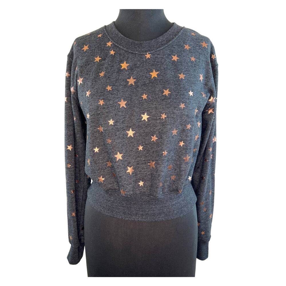 Spiritual Gangster Heather Gray Gold Stars Pullover Long Sleeve Sweater USA S